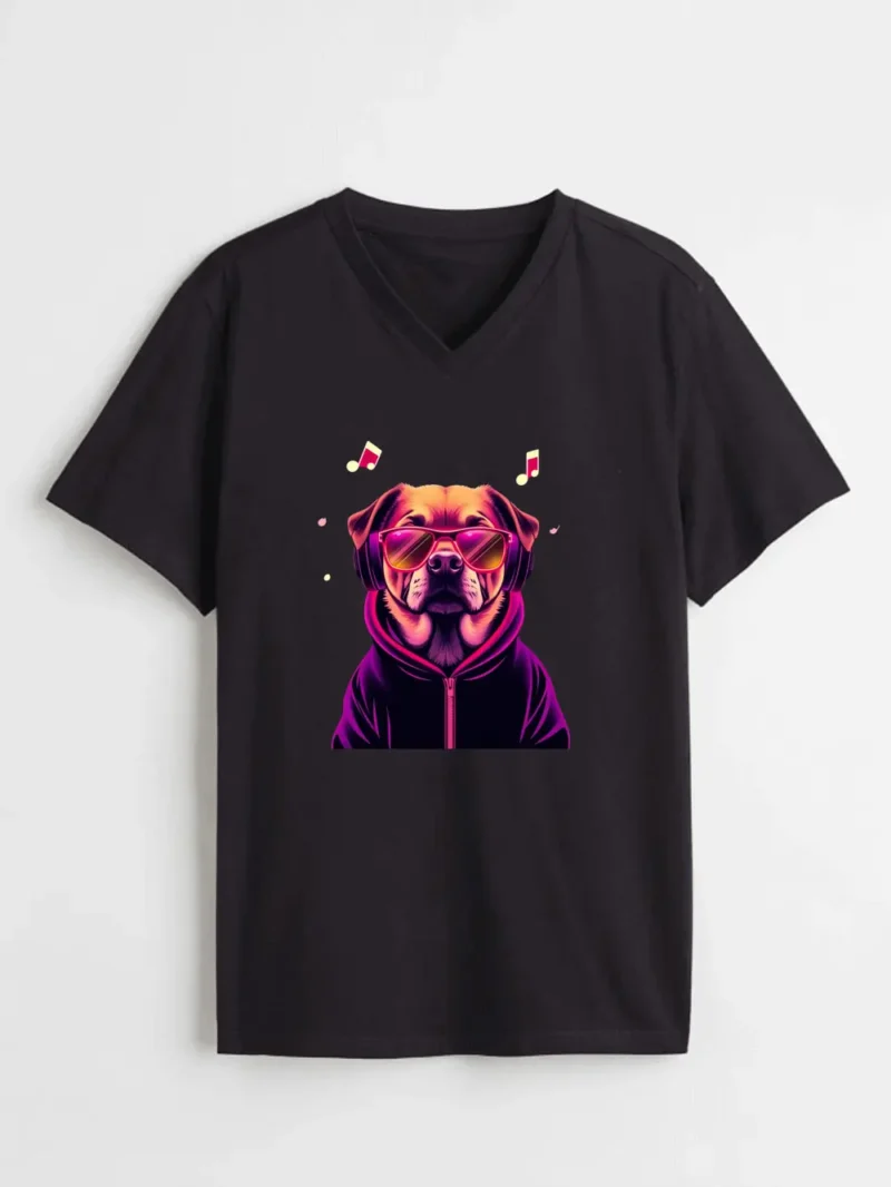 A Dog With Headphones Sunglasses And Glowing Hoodie T-Shirt - Image 2