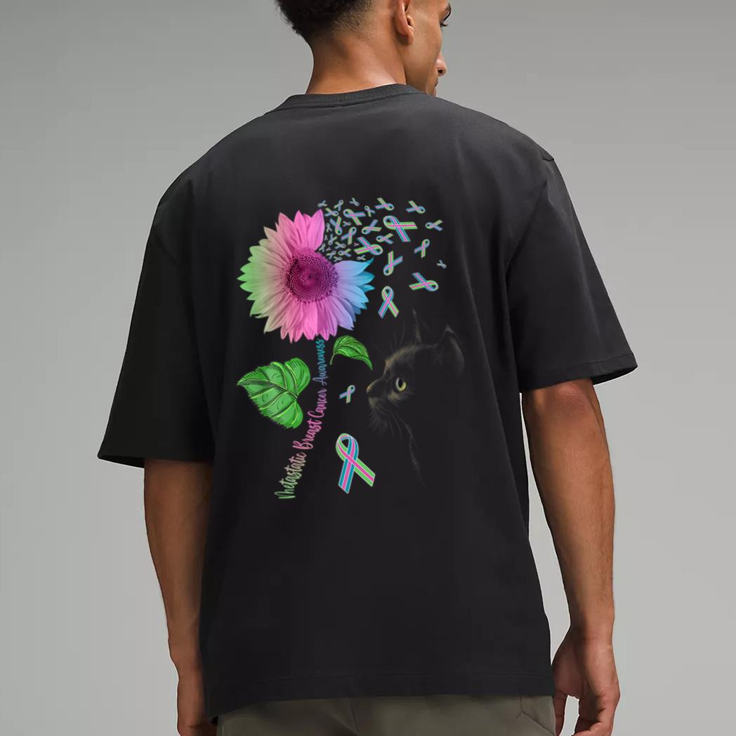 Black Cat Sunflower Metastatic Breast Cancer Awareness Day Men T-Shirt