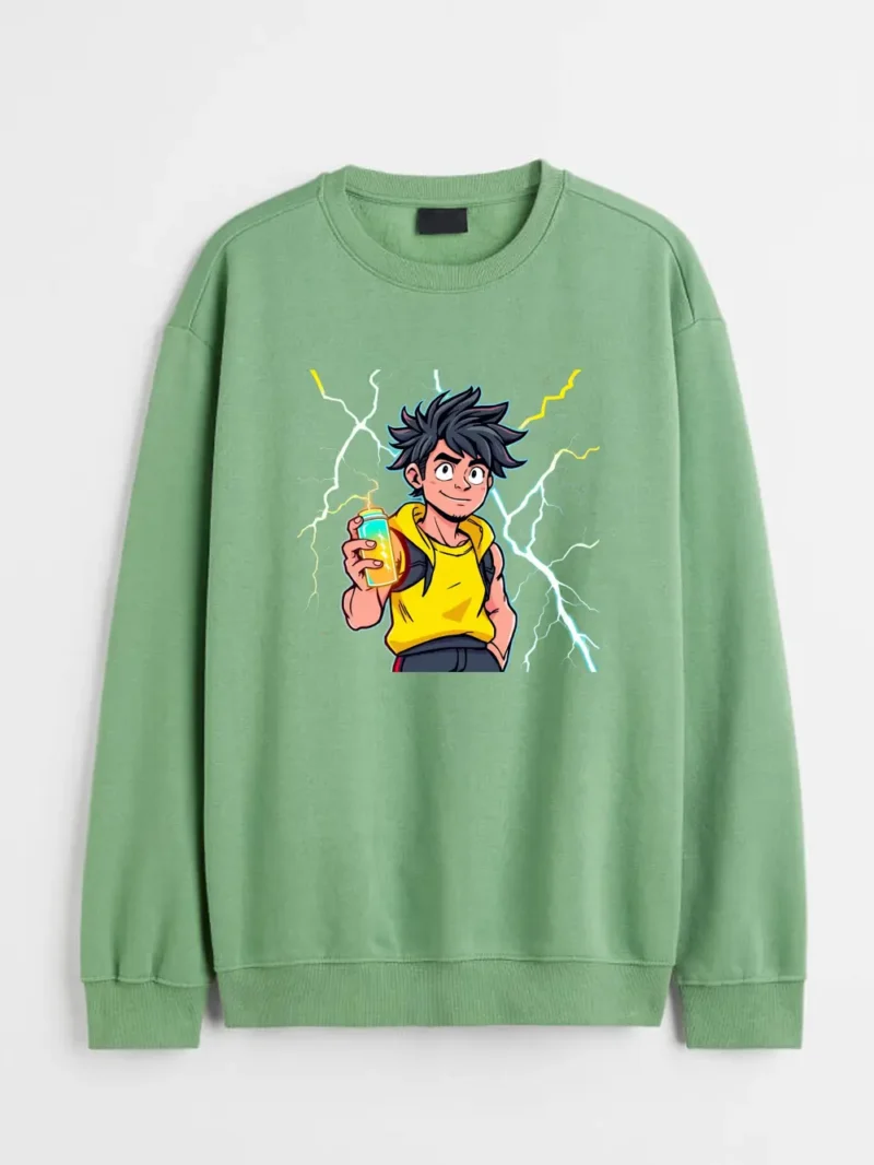 Cartoon Character With Six-pack Lying On The Floor Holding A Protein Bar Sweatshirt - Image 2