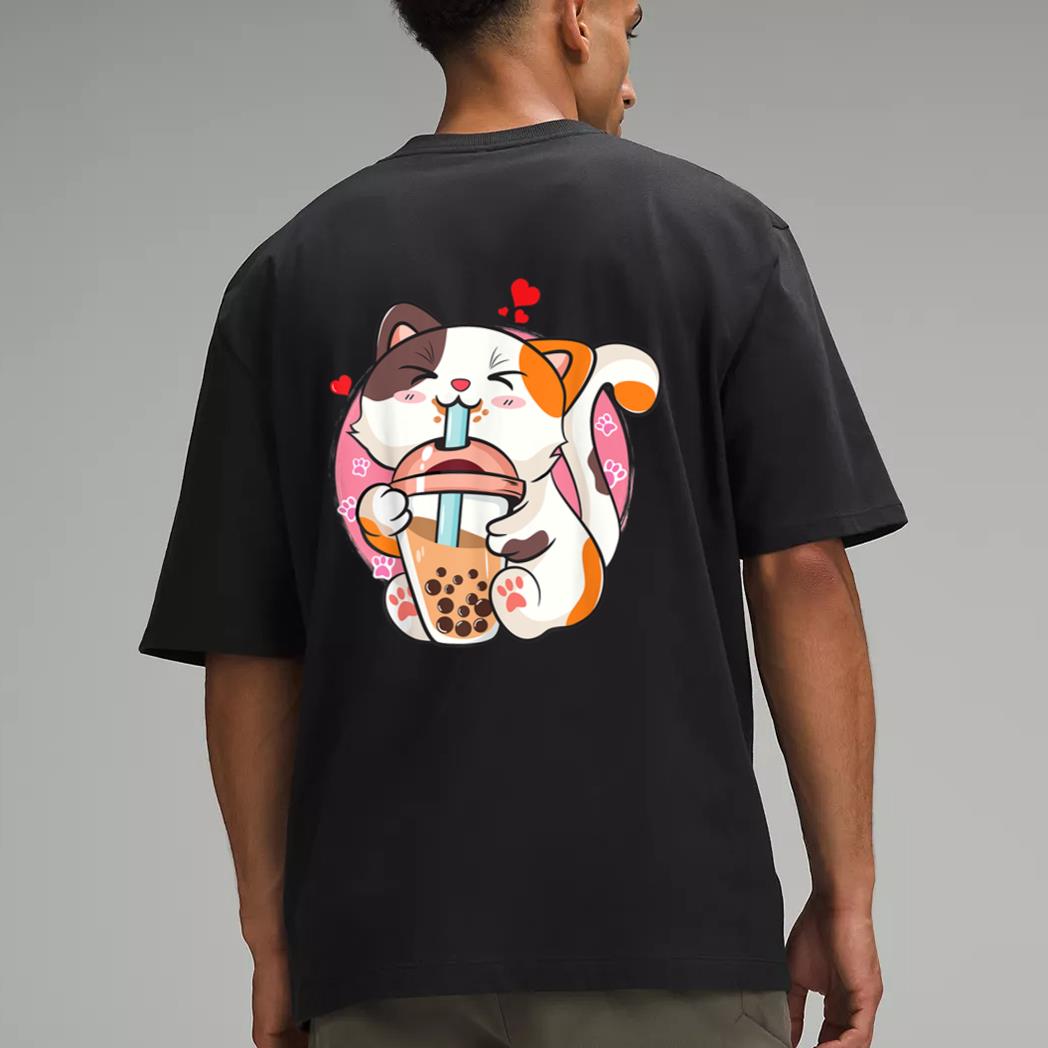 Cat Boba Bubble Tea Kawaii Anime Japanese Men T-Shirt