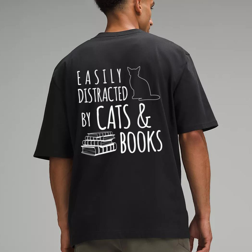 cat & book lover easily distracted by cats and books Men T-Shirt