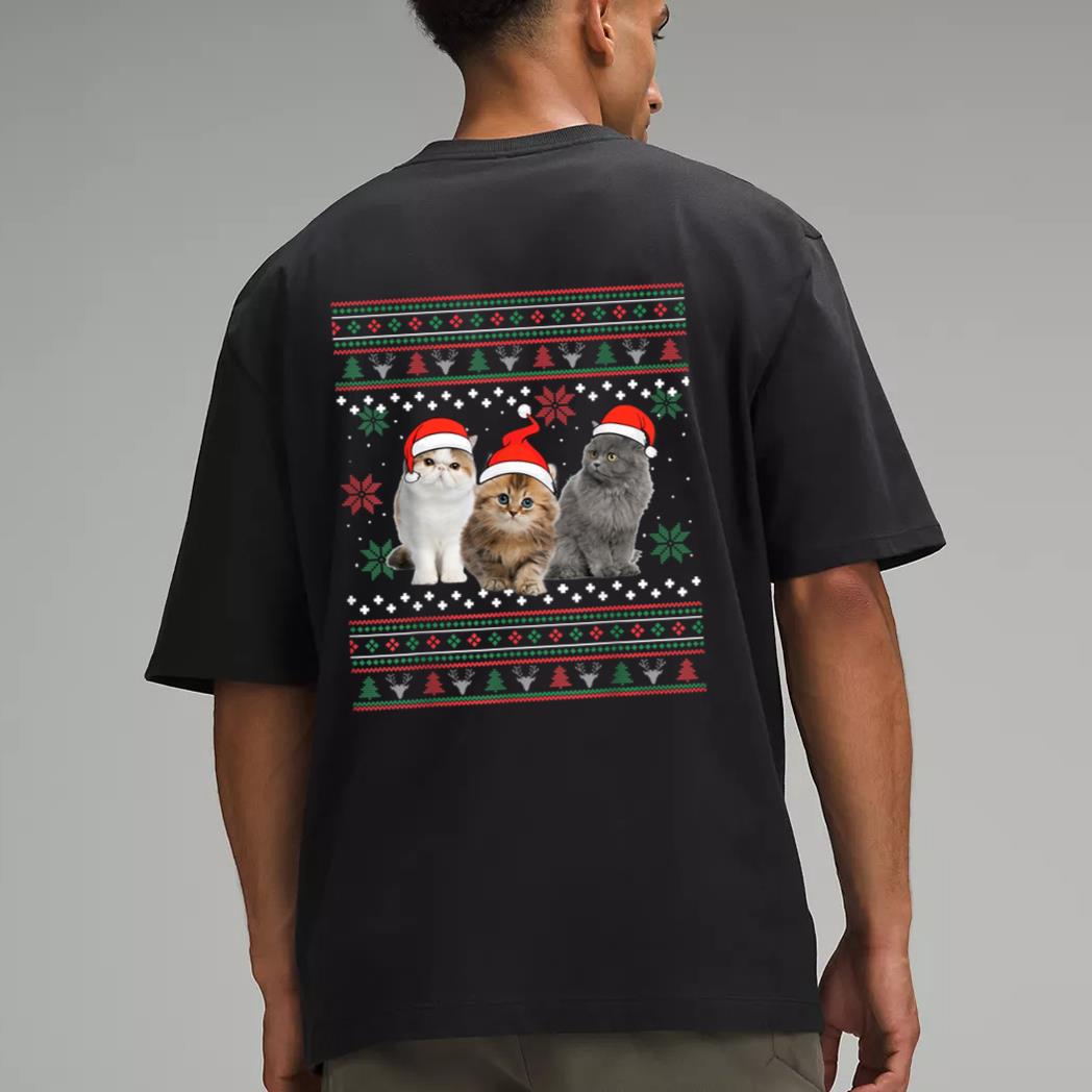 Cat Christmas Ugly Sweater Santa Hat Gifts For Cat Lover Men T-Shirt