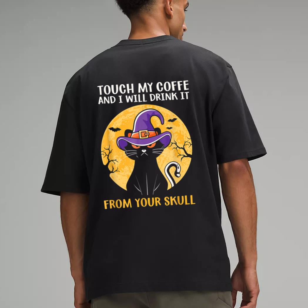 Cat Funny Ouch My Coffee And I Will Drink It From Your Skul Men T-Shirt