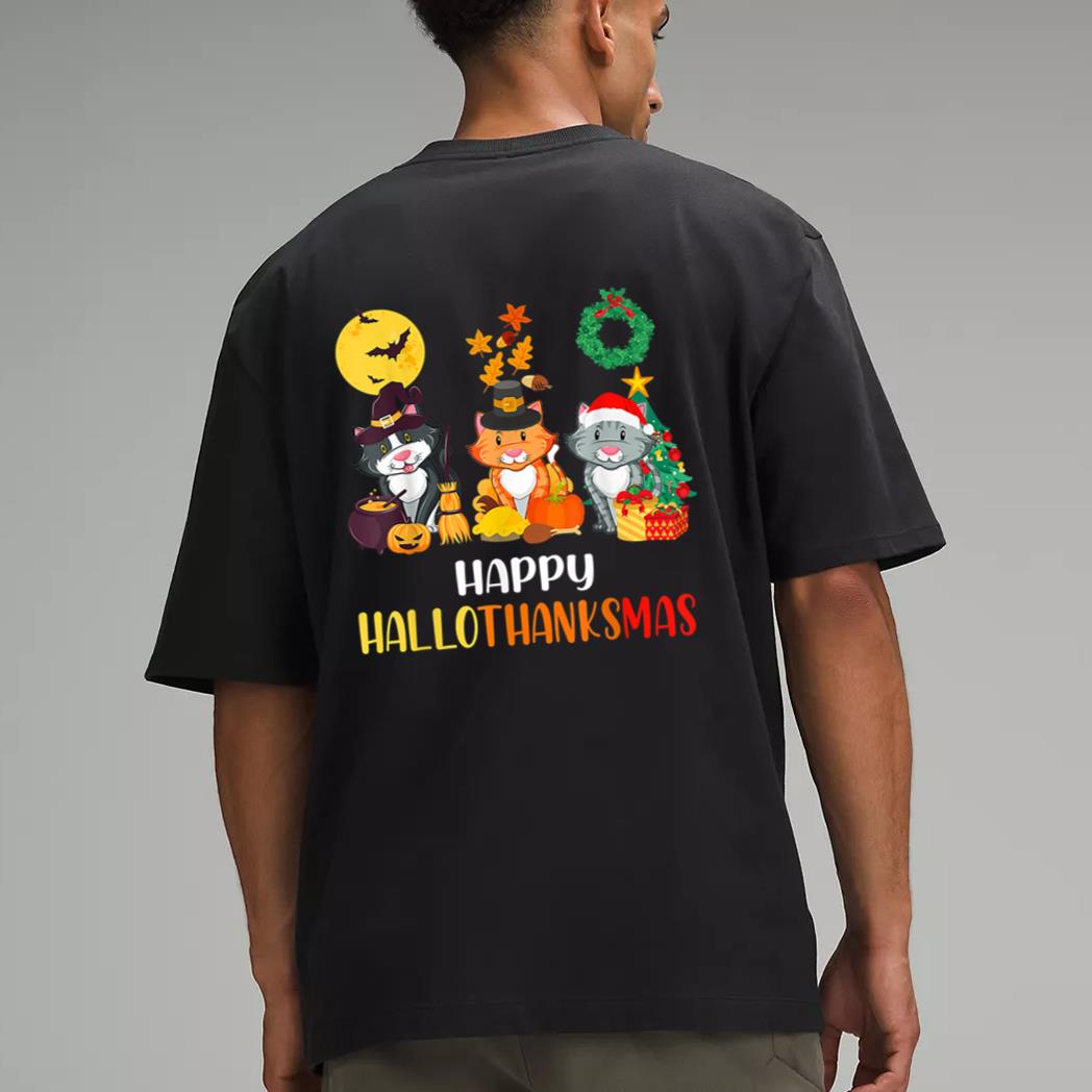 Cat Halloween Christmas Happy Hallothanksmas Thanksgiving Men T-Shirt