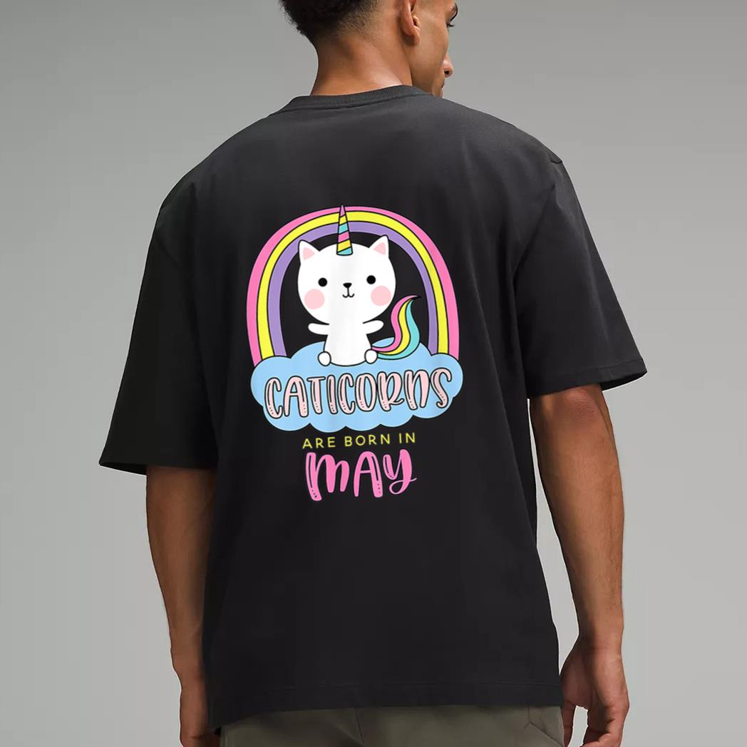 Caticorns Are Born In May Birthday Cat Unicorn Rainbow Cute Men T-Shirt