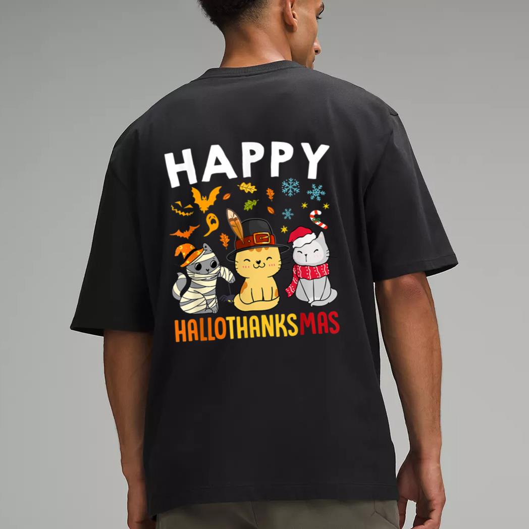 Cats Happy HalloThanksMas Thanksgiving Christmas Men T-Shirt