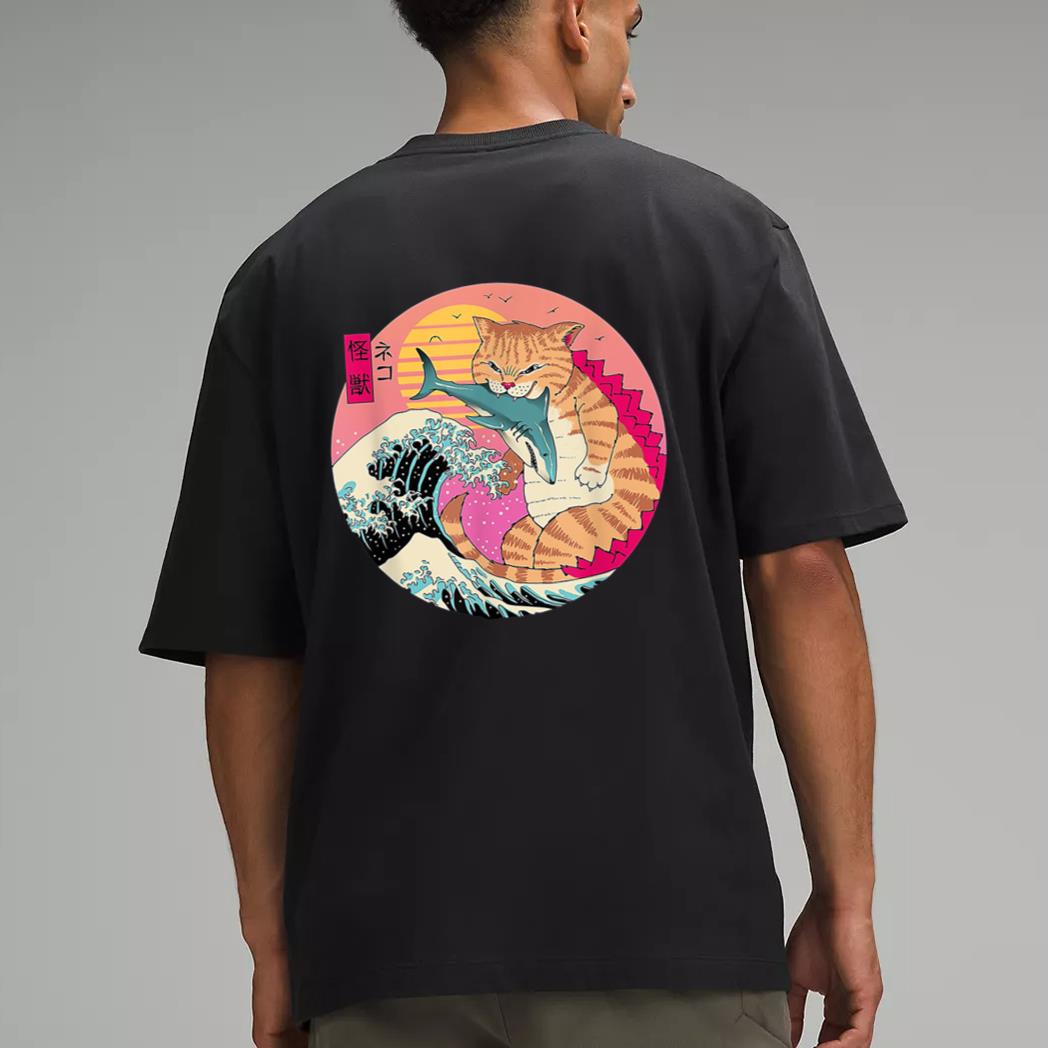 Catzilla Vintage Cute Cat Art Japanese Cat Lover For Girls Men T-Shirt