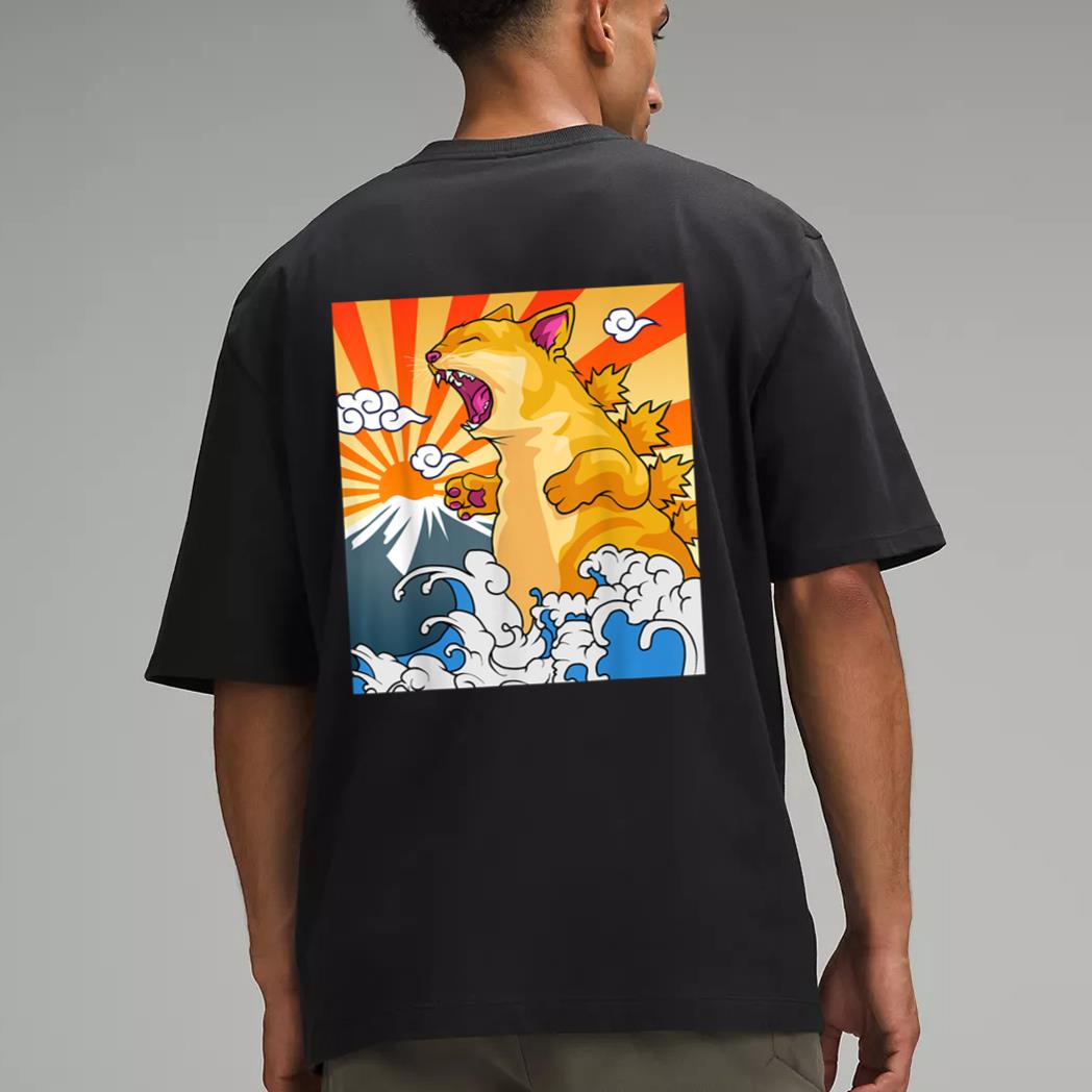 Catzilla Vintage Kawaii Cute Cat Art Japanese Sunset Men T-Shirt