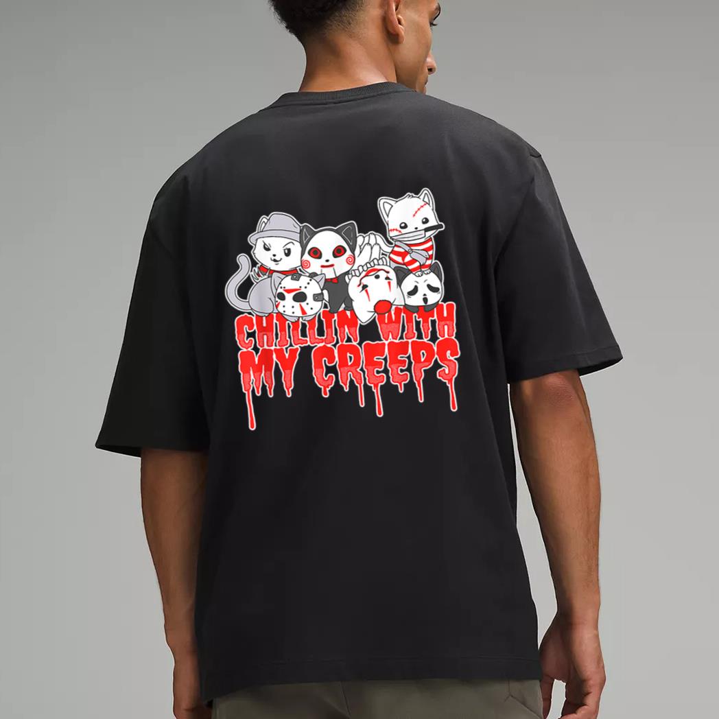 Chillin With My Creeps Cat Horror Serial Killer Halloween Men T-Shirt