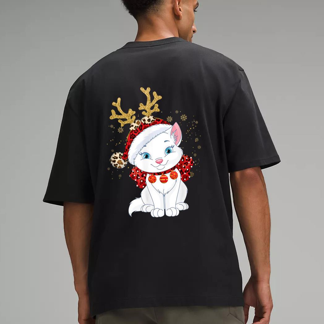 Christmas Cat Reindeer light Antlers Men T-Shirt