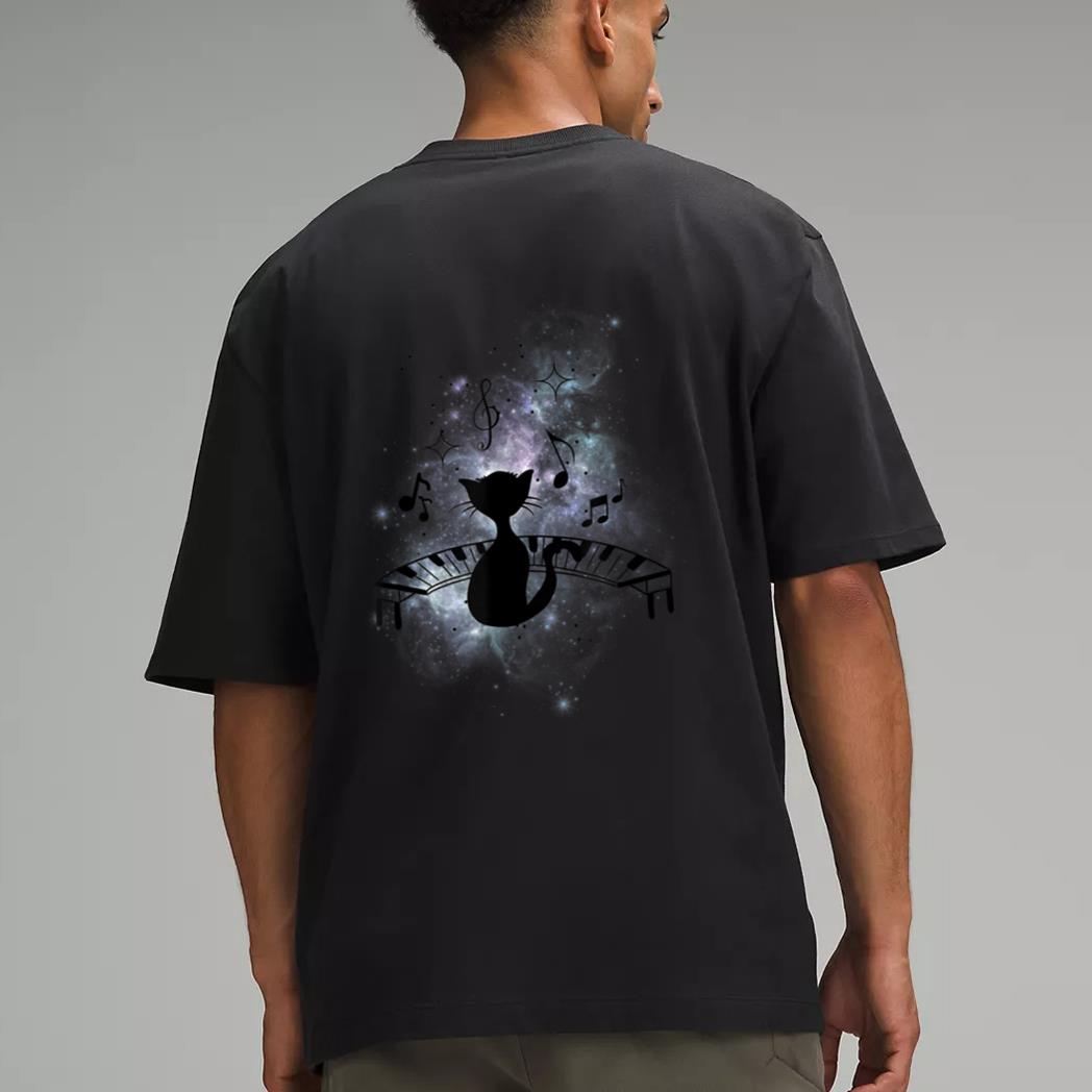 Cool Music and Cats - Cat Playing Piano - Music Note Lover Men T-Shirt