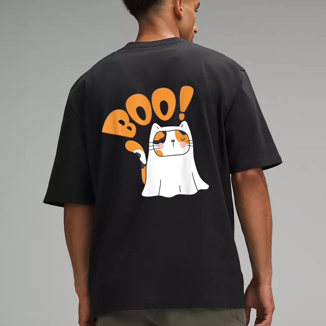 Cut Cat Ghost Halloween Boo Saying Men T-Shirt