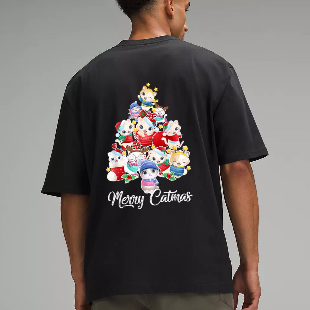 Cute Cat Christmas Tree Merry Catmas For Kitten Xmas Lover Men T-Shirt