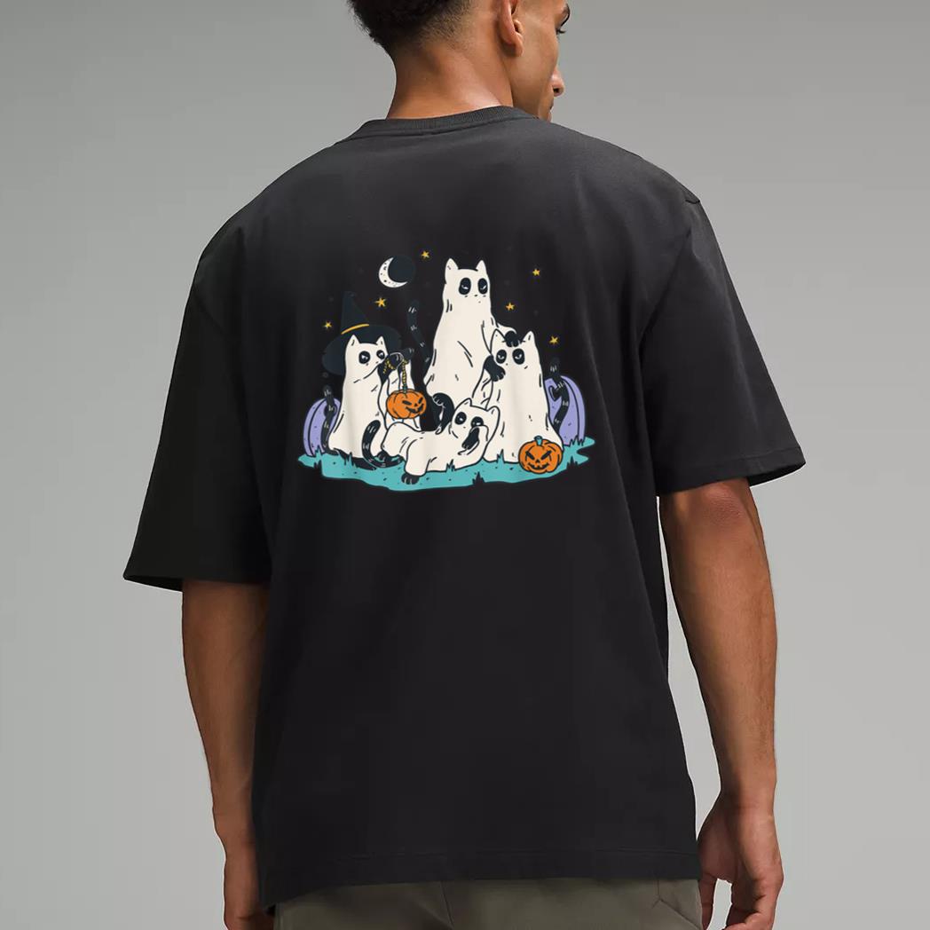 Cute Ghost Cats Cat Ghosts Funny Halloween Outfit Costumes Men T-Shirt