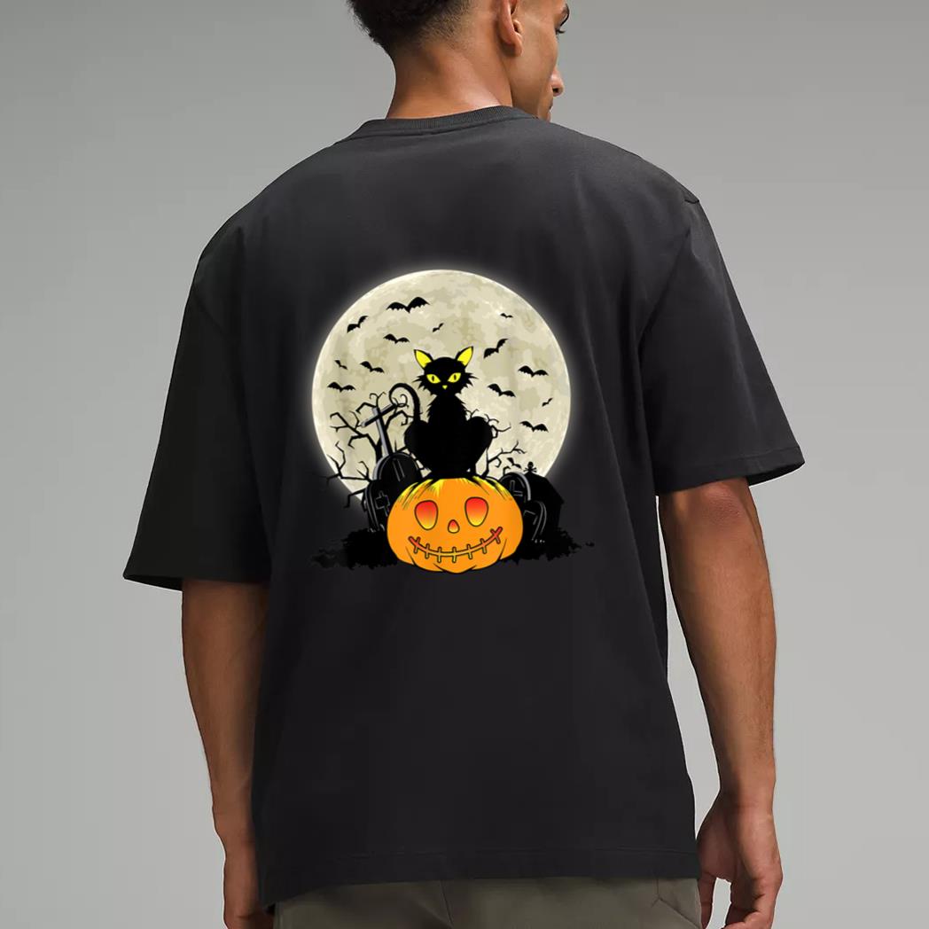 Cute Halloween Black Cat Witch Hat Pumpkin Men T-Shirt
