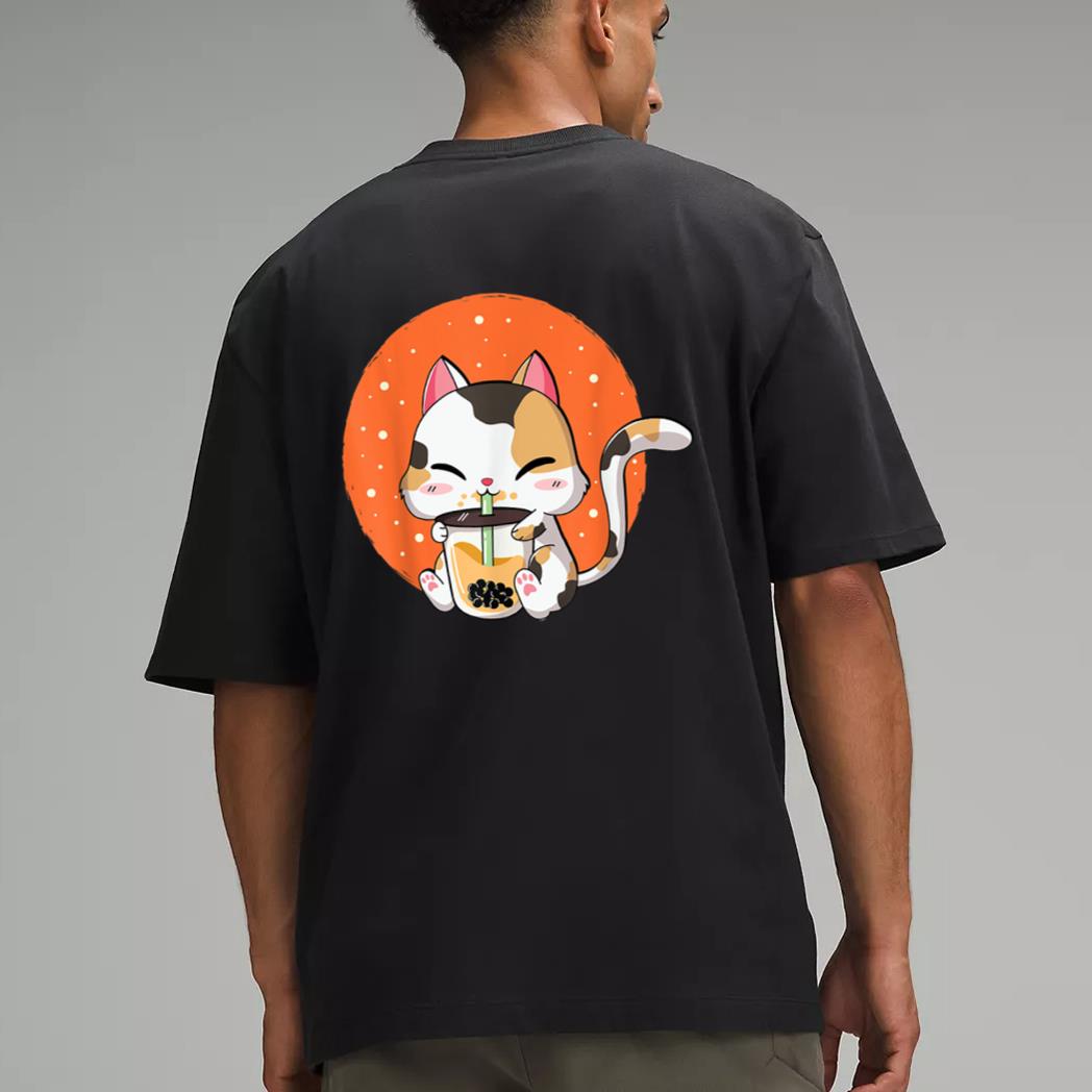 Cute Kawaii Cat Boba Bubble Milk Tea Anime Neko Kitten Men T-Shirt