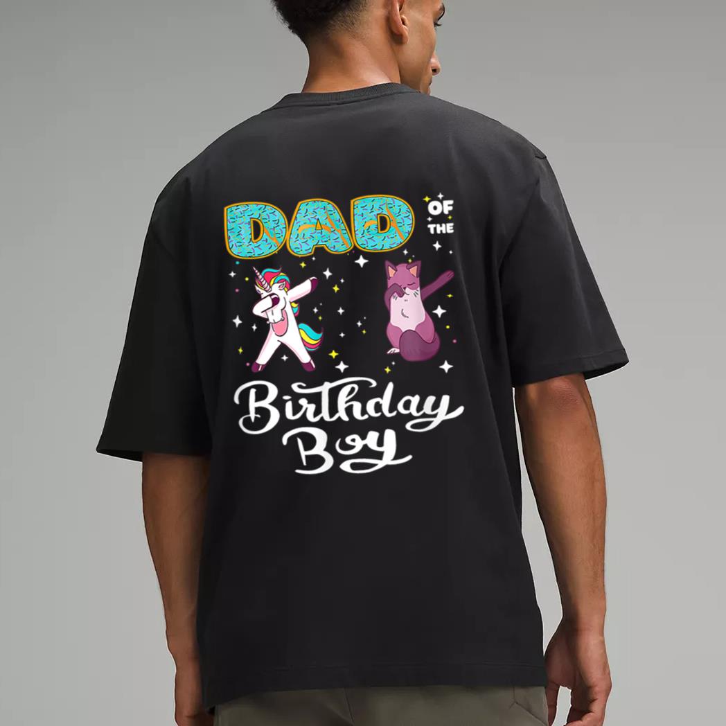 Dad Of He Birthday Boy Donut Dabbing Unicorn Kitten Cat Men T-Shirt