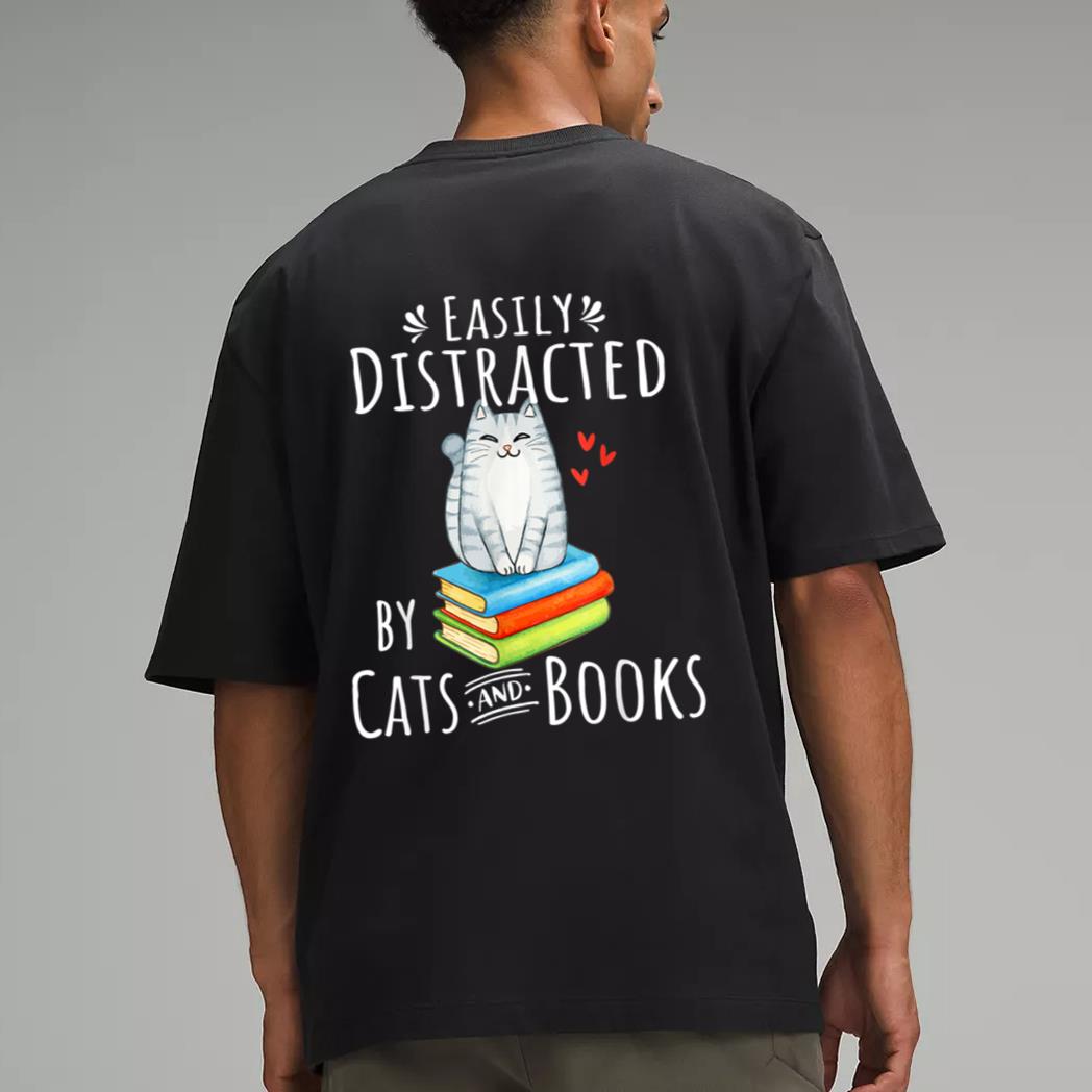 Easily Distracted by Cats and Books - Funny Cat & Book Lover Men T-Shirt