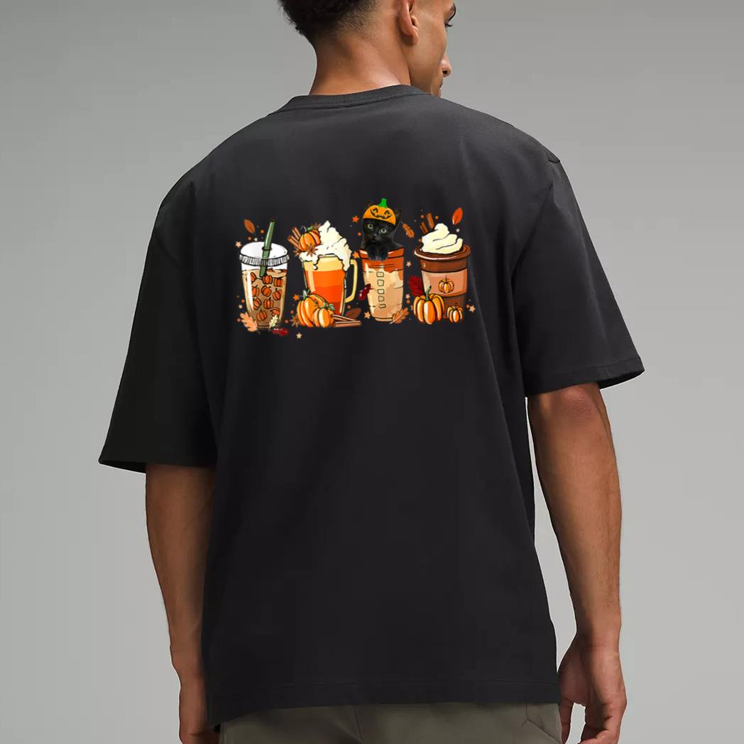 Fall Coffee Pumpkin Spice Latte Iced Autumn Black Cat Men T-Shirt