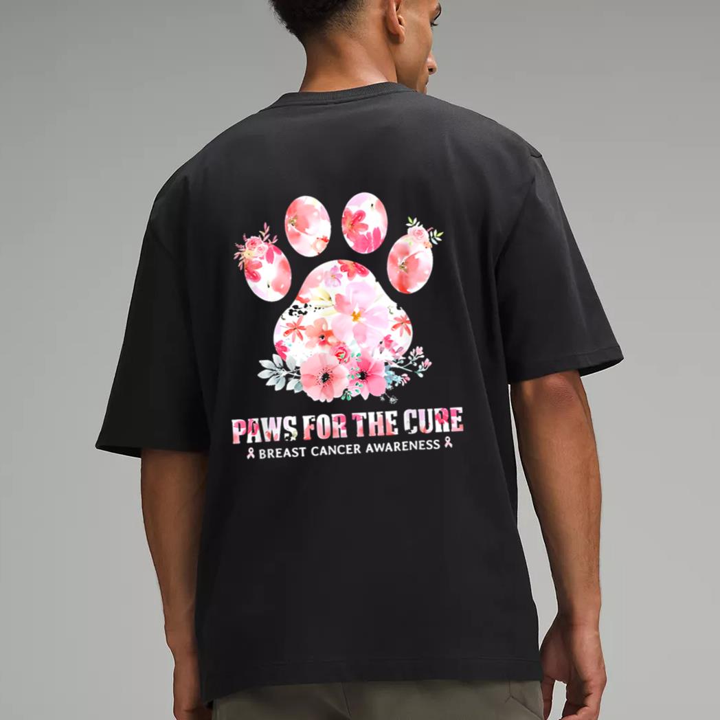 Floral Paws For He Cure Dog Cat Breast Cancer Awareness Men T-Shirt