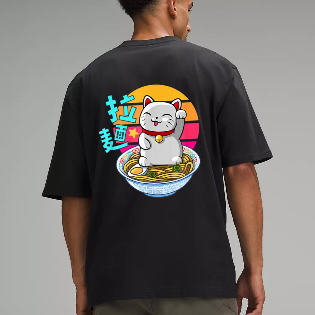Fortune Cat Ramen Kawaii Maneki Neko Men T-Shirt