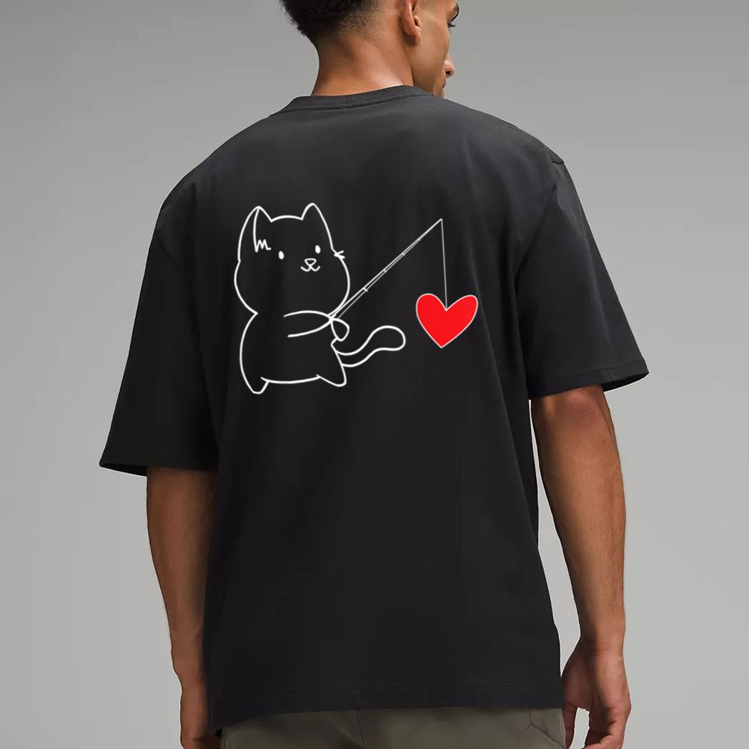 Funny Cat Fishing Heart Valentines Day Men T-Shirt