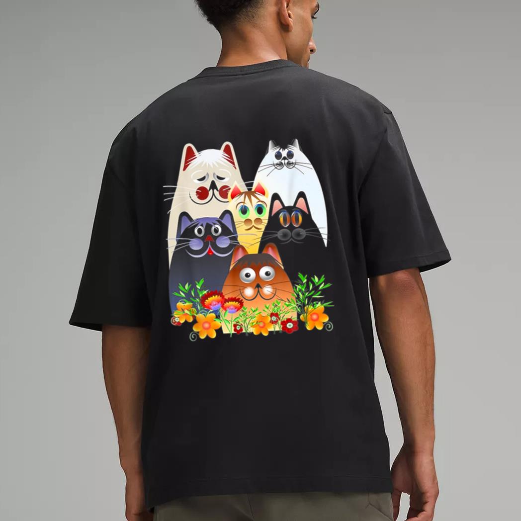 Funny Cat Happy Colorful Flowers Men T-Shirt