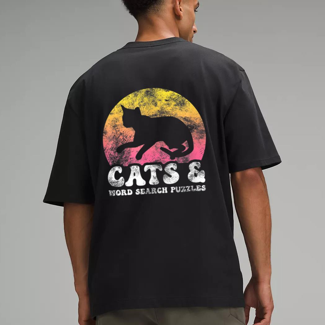 Funny Cats Word Search Puzzles Vintage Retro Hobby Men T-Shirt