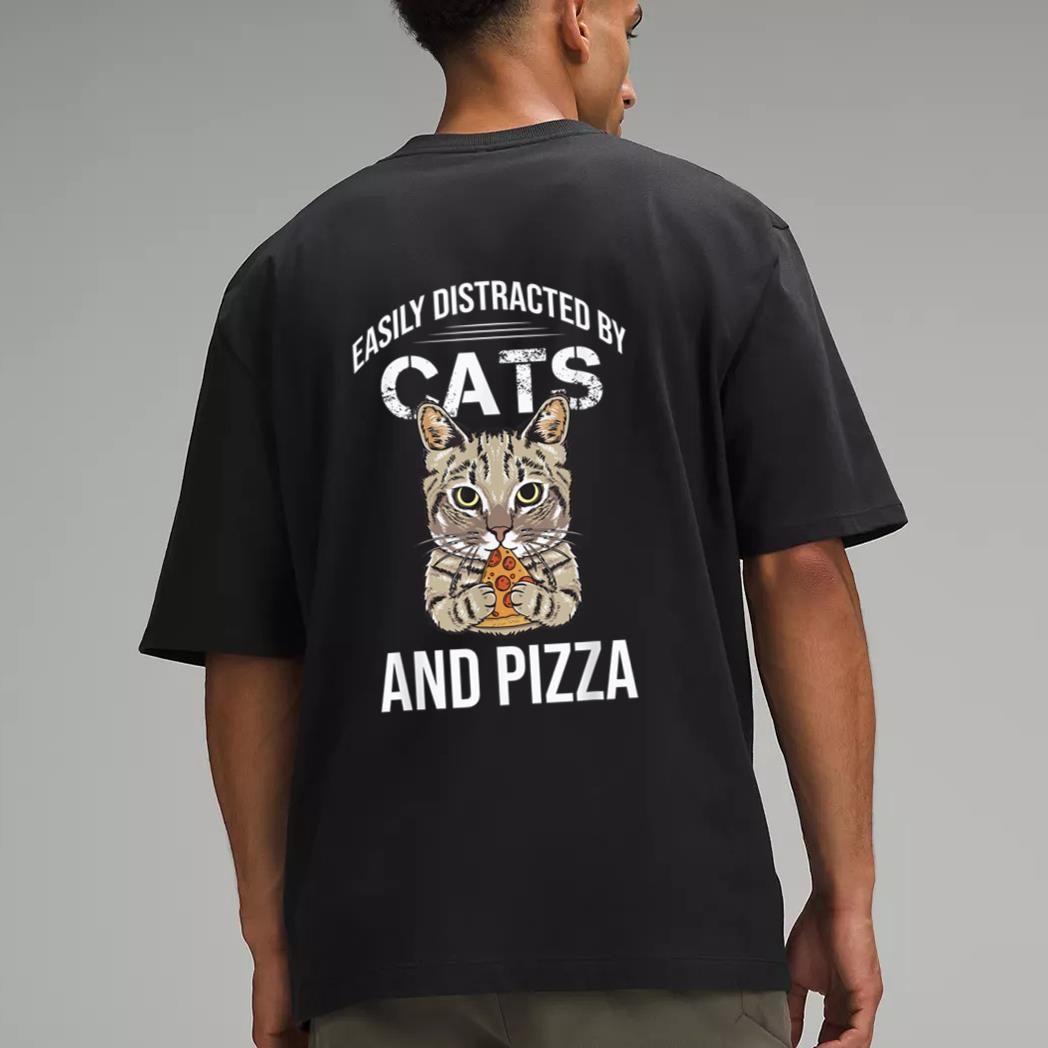 Funny Easily Distracted By Cats And Pizza Lovers Cat Lovers Men T-Shirt