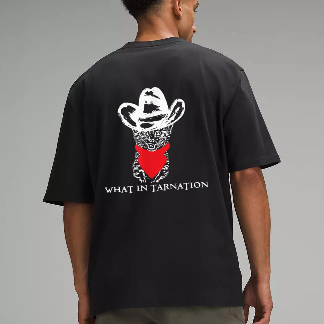 Funny Meme What In Tarnation Cat Cowboy Hat Men T-Shirt