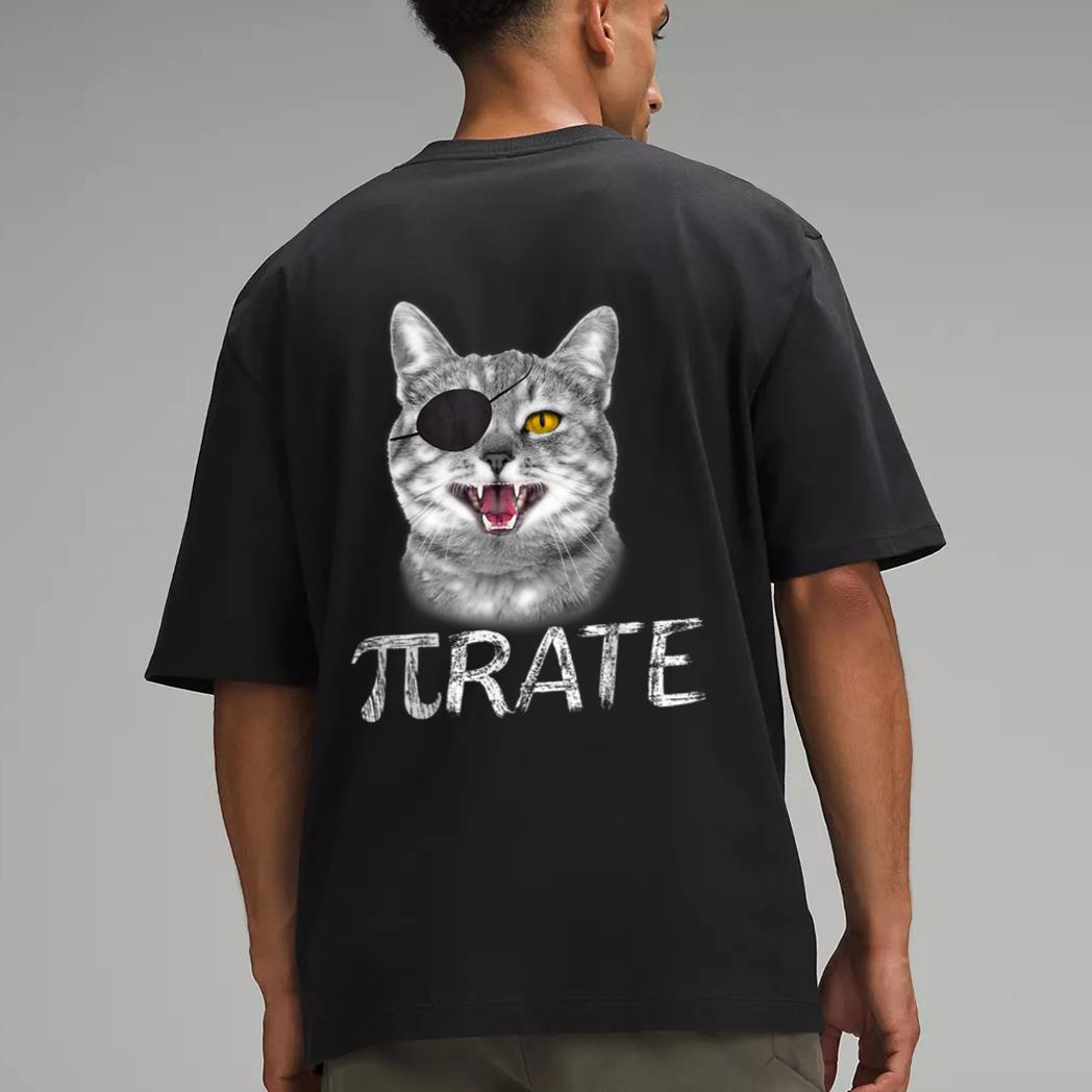 Funny Pi Day Math Science Cat Pirate Men T-Shirt