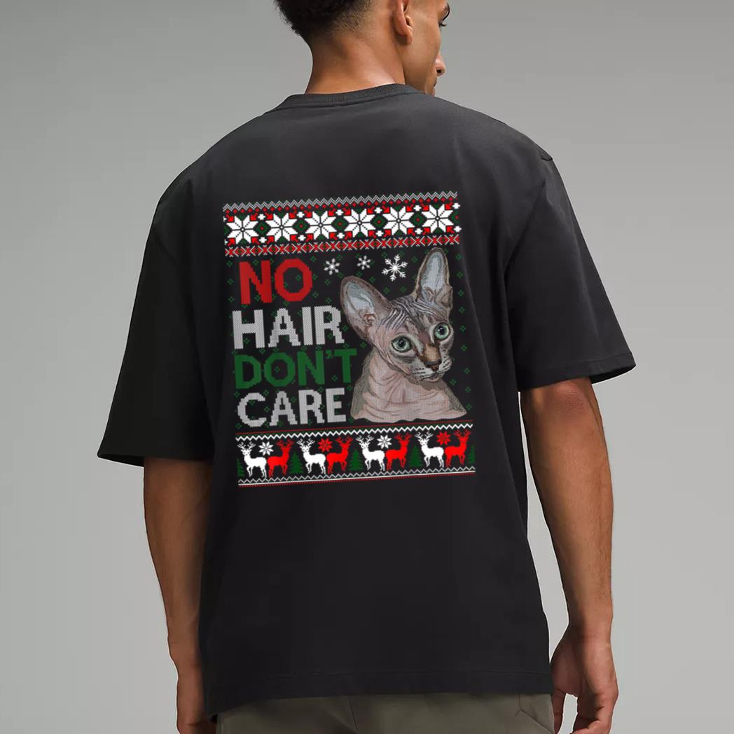 Hairless Cat Ugly Christmas Sweater Sphynx Cat Men T-Shirt