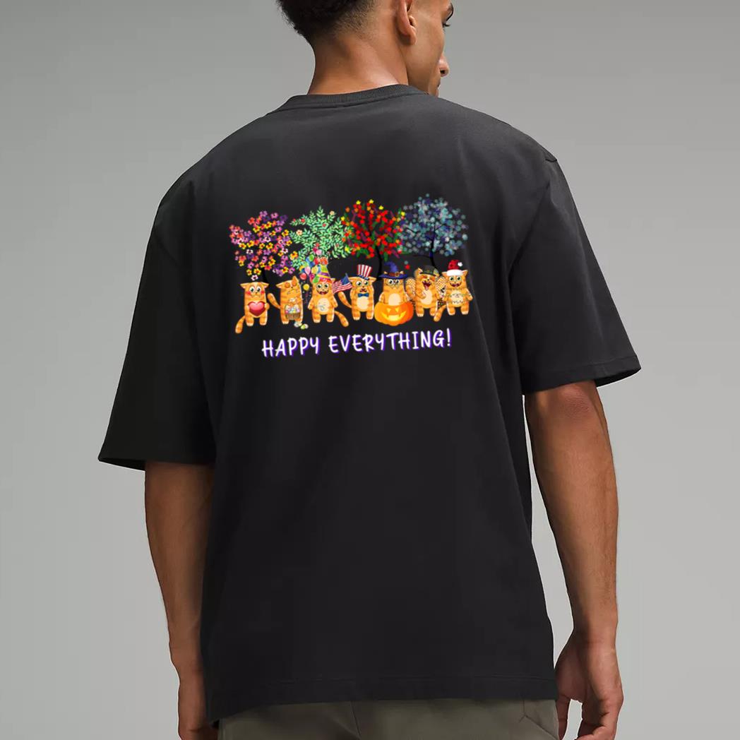 Happy Everything cat Seasons All Year Tree funny cat lover Men T-Shirt