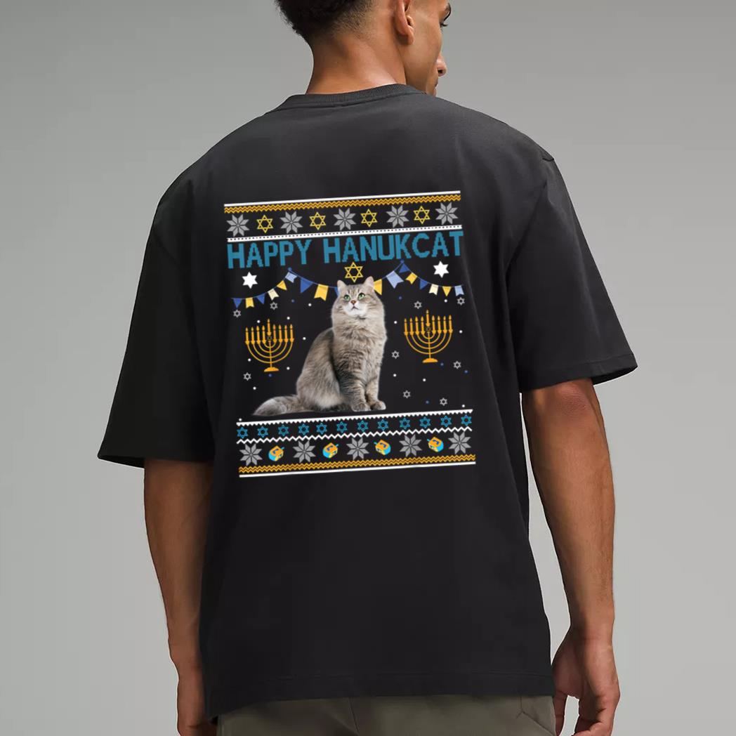 Happy Hanukcat Ugly Hanukkah Sweater Cat Chanukah Jewish Men T-Shirt