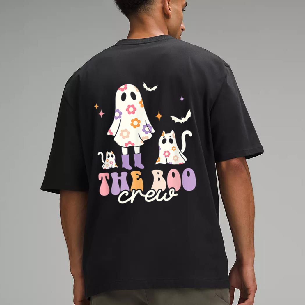 He Boo Crew Spooky Season Ghost Cat Halloween Groovy Retro Men T-Shirt