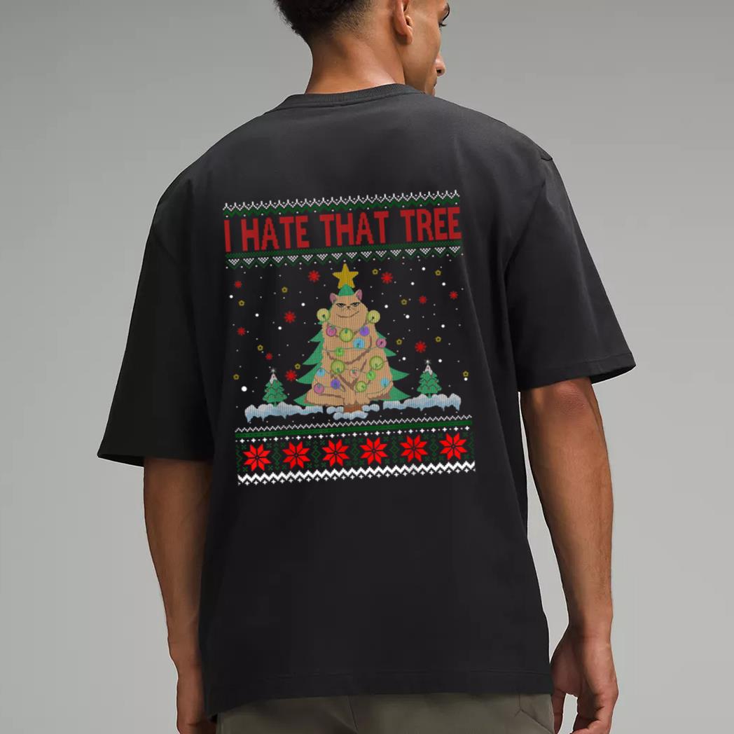 I Hate That Tree Funny Cats Christmas Tree Men T-Shirt