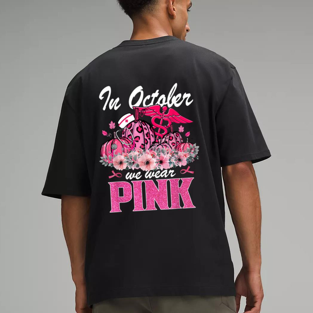 In October We Wear Pink Nurse Life Pumpkin Leopard Halloween Men T-Shirt