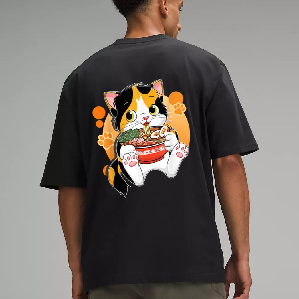 Kawaii Anime Cat  Japanese Ramen Noodles Gift Men T-Shirt