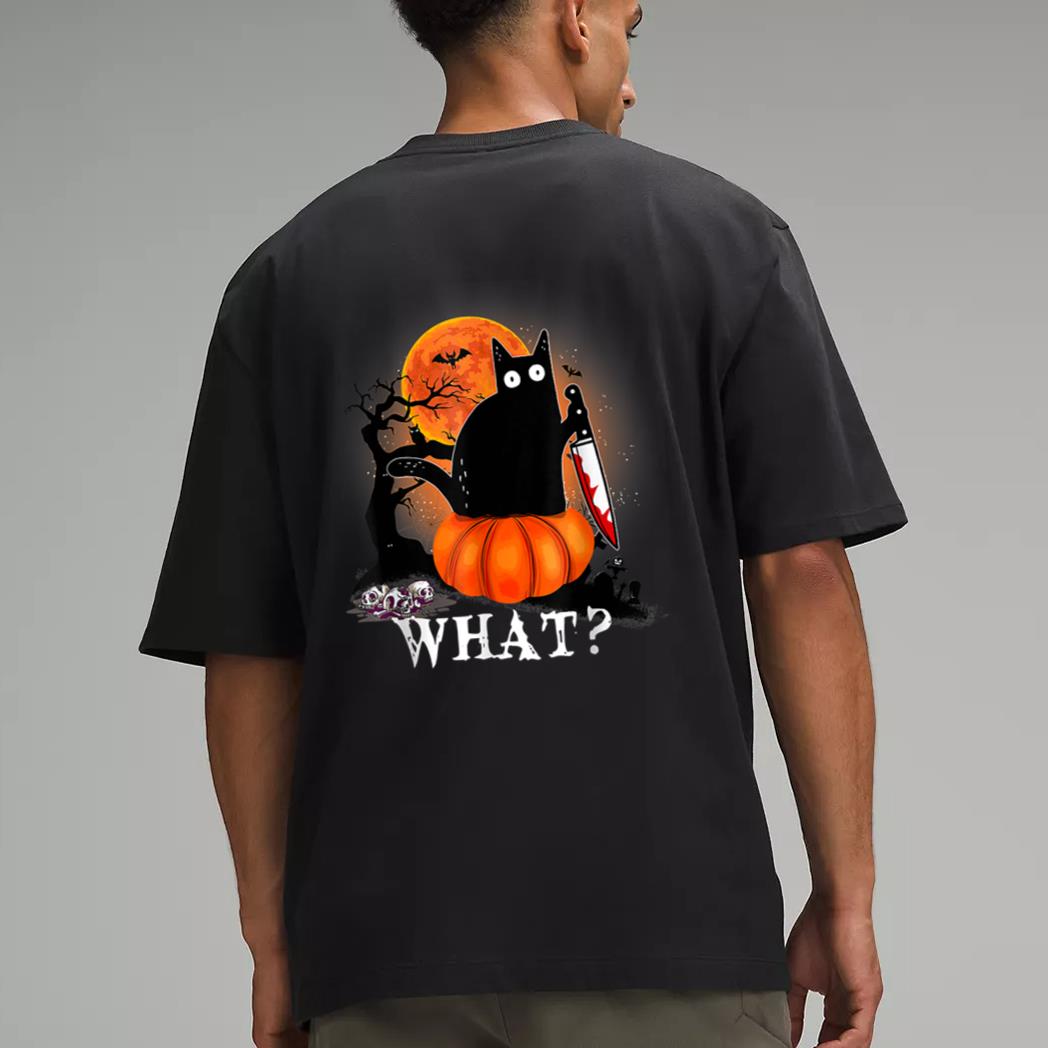 Killer Halloween Scary Moon Black Cat With Knife Pumpkin Men T-Shirt