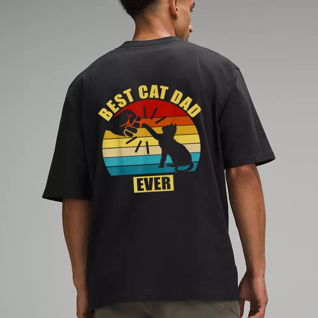 Mens Retro Vintage Best Cat Dad Ever Fist Bump Men T-Shirt
