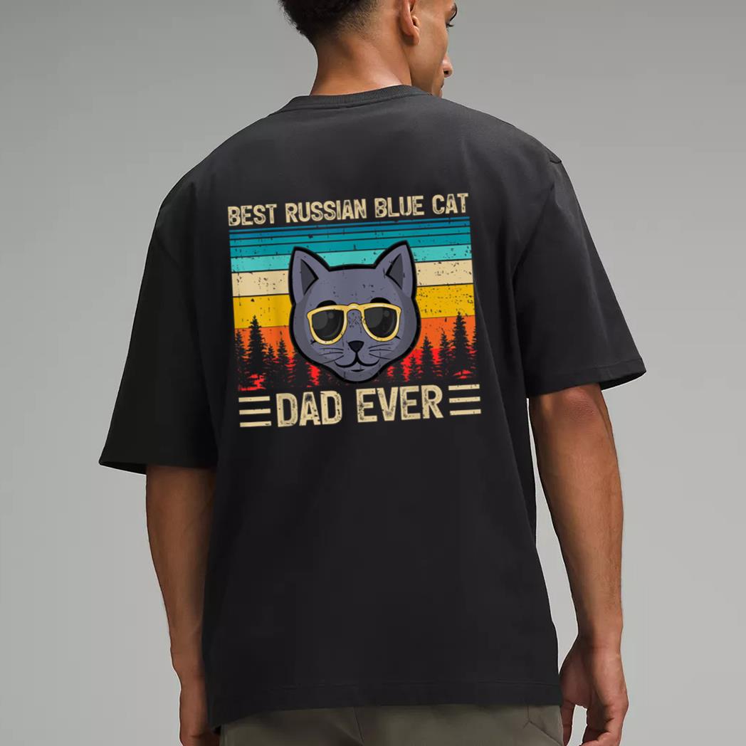 Mens Vintage Funny Best Russian Blue Cat Dad Ever Father's Day Men T-Shirt