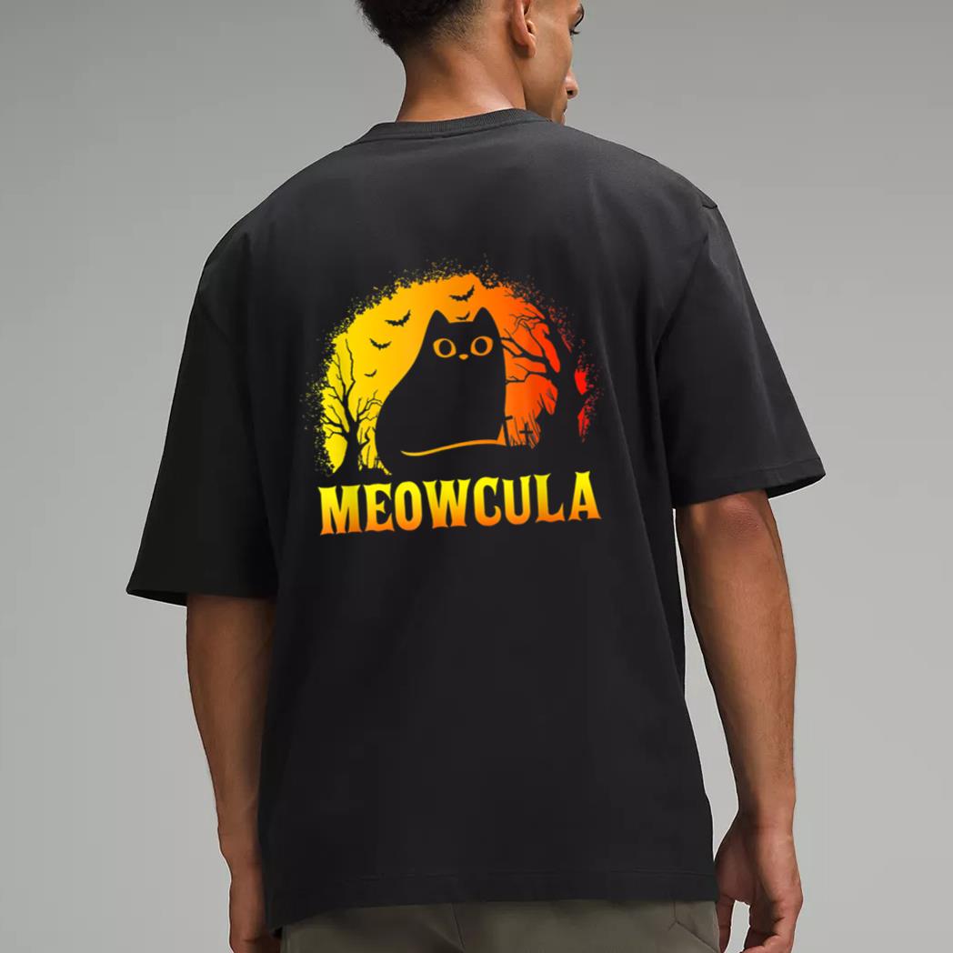 Meowcula Black Cat Halloween Vampire Cat Men T-Shirt
