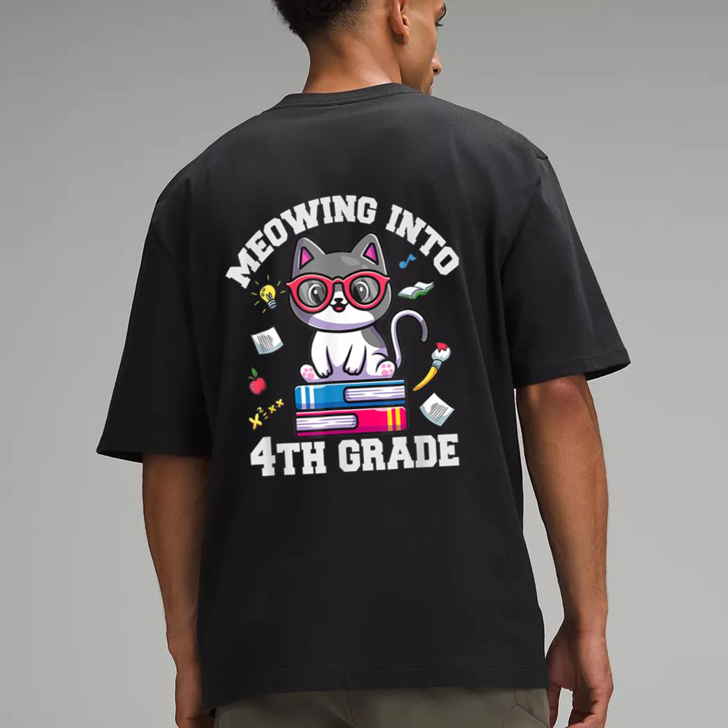 Meowing Into 4H Grade Funny Back O School Cat Lovers Men T-Shirt