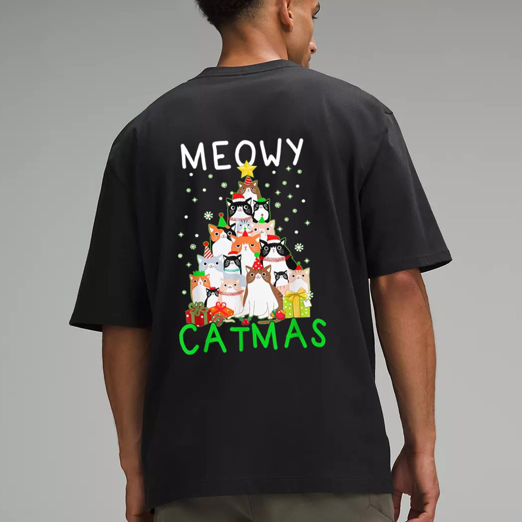 Meowy Catmas Cat Christmas Tree Xmas Men T-Shirt