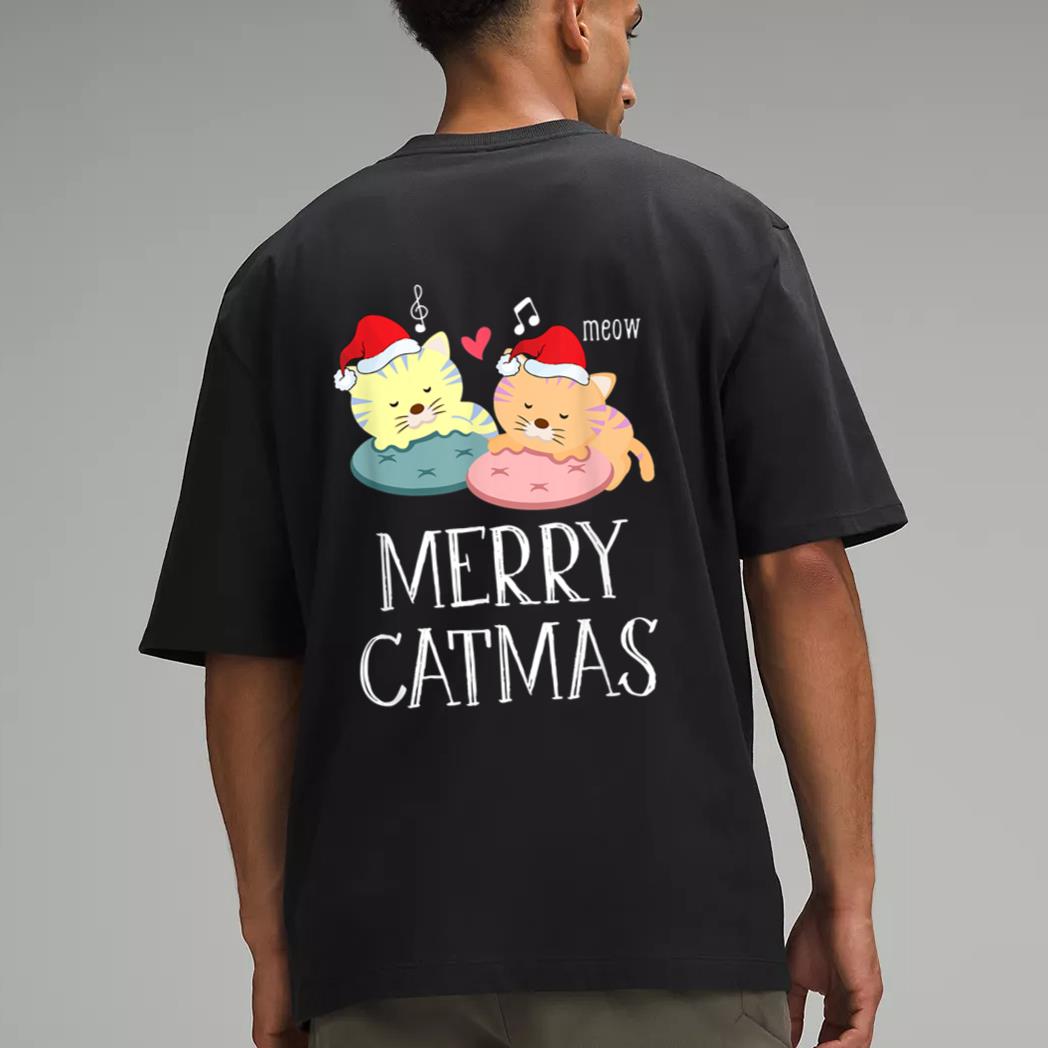 Merry Catmas Pajama Christmas Lights Funny Holiday Cat Mom Men T-Shirt