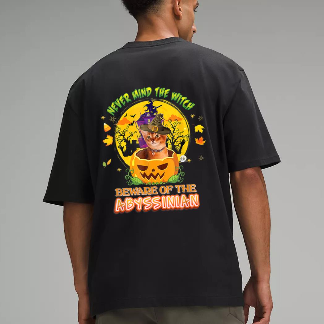 Never Mind He Witch Beware Of Abyssinian Cat Halloween Hat Men T-Shirt