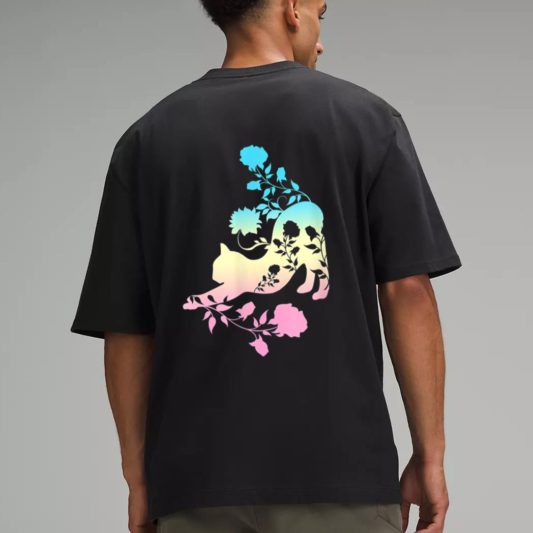Pastel Stretching Cat With Roses Kitten Men T-Shirt