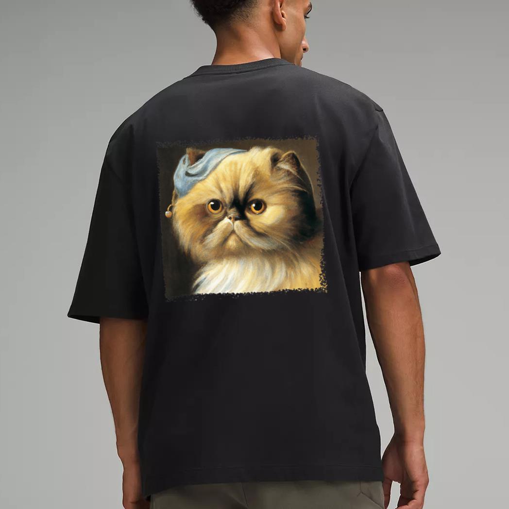 Persian cat with a pear earring, classical art parody feline Premium Men T-Shirt