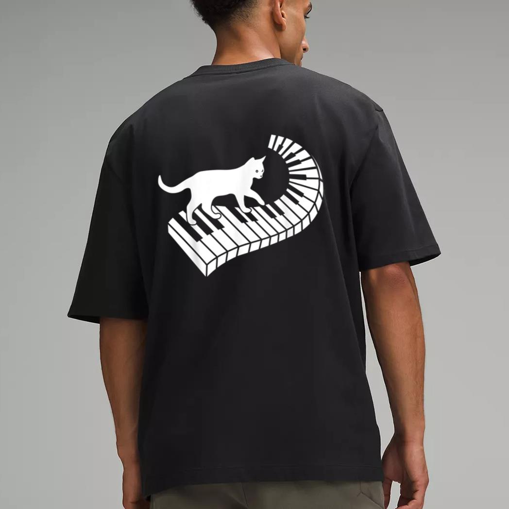 Piano Cat Funny Piano Player Musician Keyboard Pianist Cat Men T-Shirt