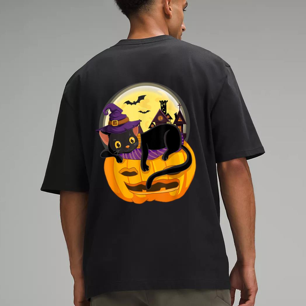 Pumpkin Black Cat Halloween Costume Scary Witch Autumn Fall Men T-Shirt